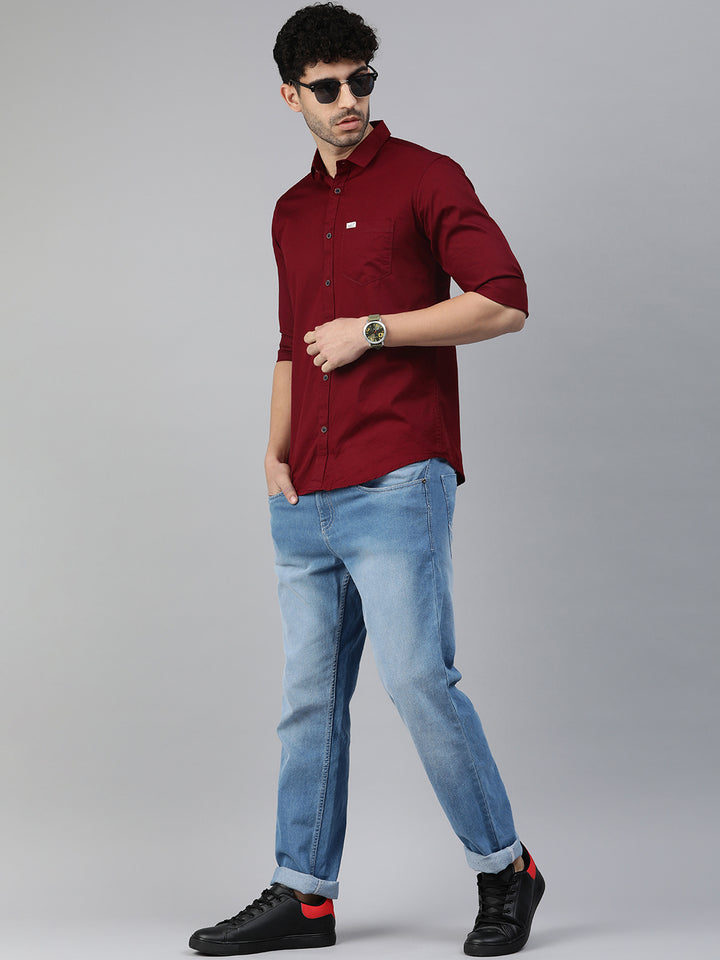 Majestic Man Comfort Slim Fit Solid Cotton Casual Shirt - Maroon