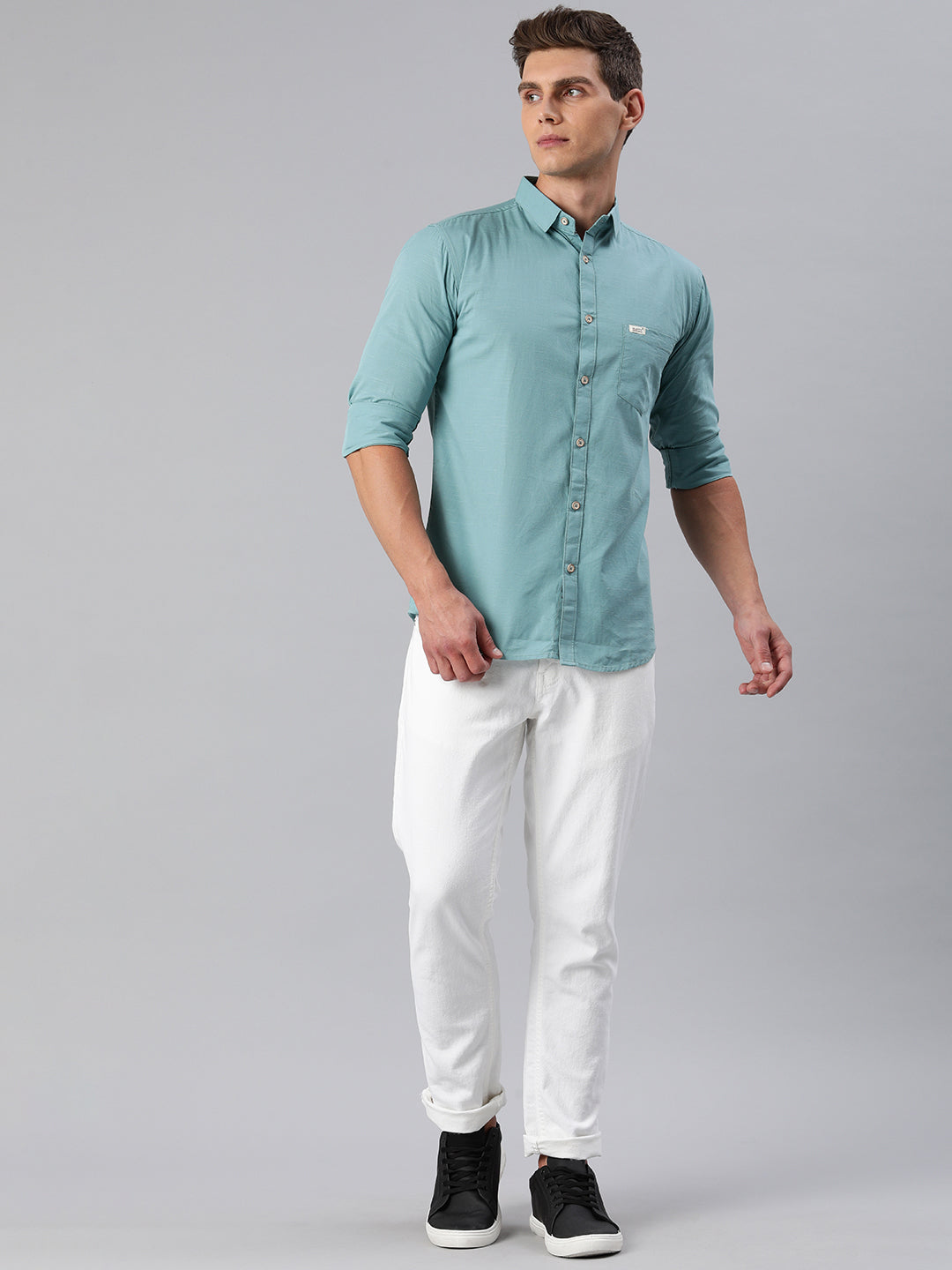 Pure Cotton Casual Men's Shirt - Dusty Teal