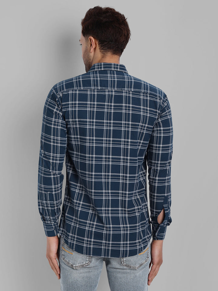 Classic Checkmate Pure Cotton Checkered Shirt - Dark Blue