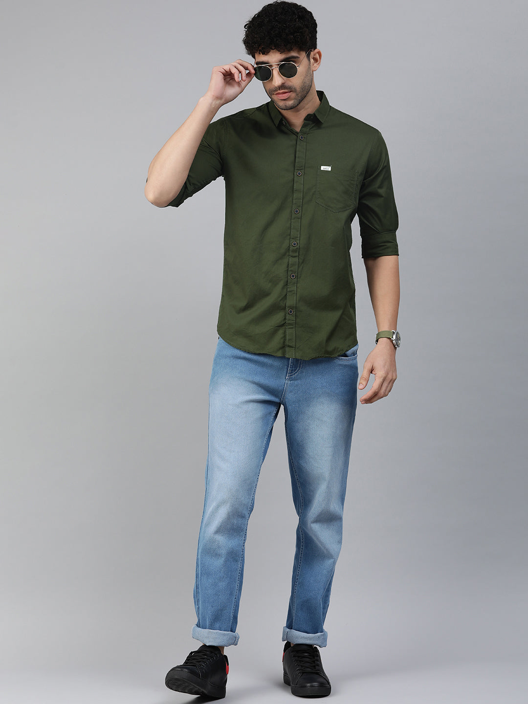 Majestic Man Comfort Slim Fit Solid Cotton Casual Shirt - Olive
