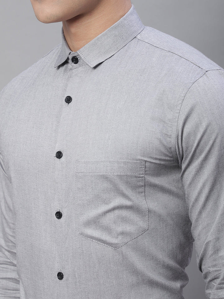 Tailored fit & Comfortable Solid Cotton Shirt - Light Grey