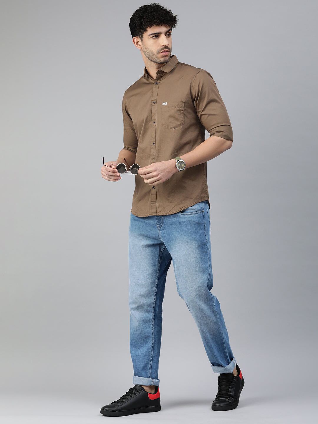 Majestic Man Comfort Slim Fit Solid Cotton Casual Shirt - Brown