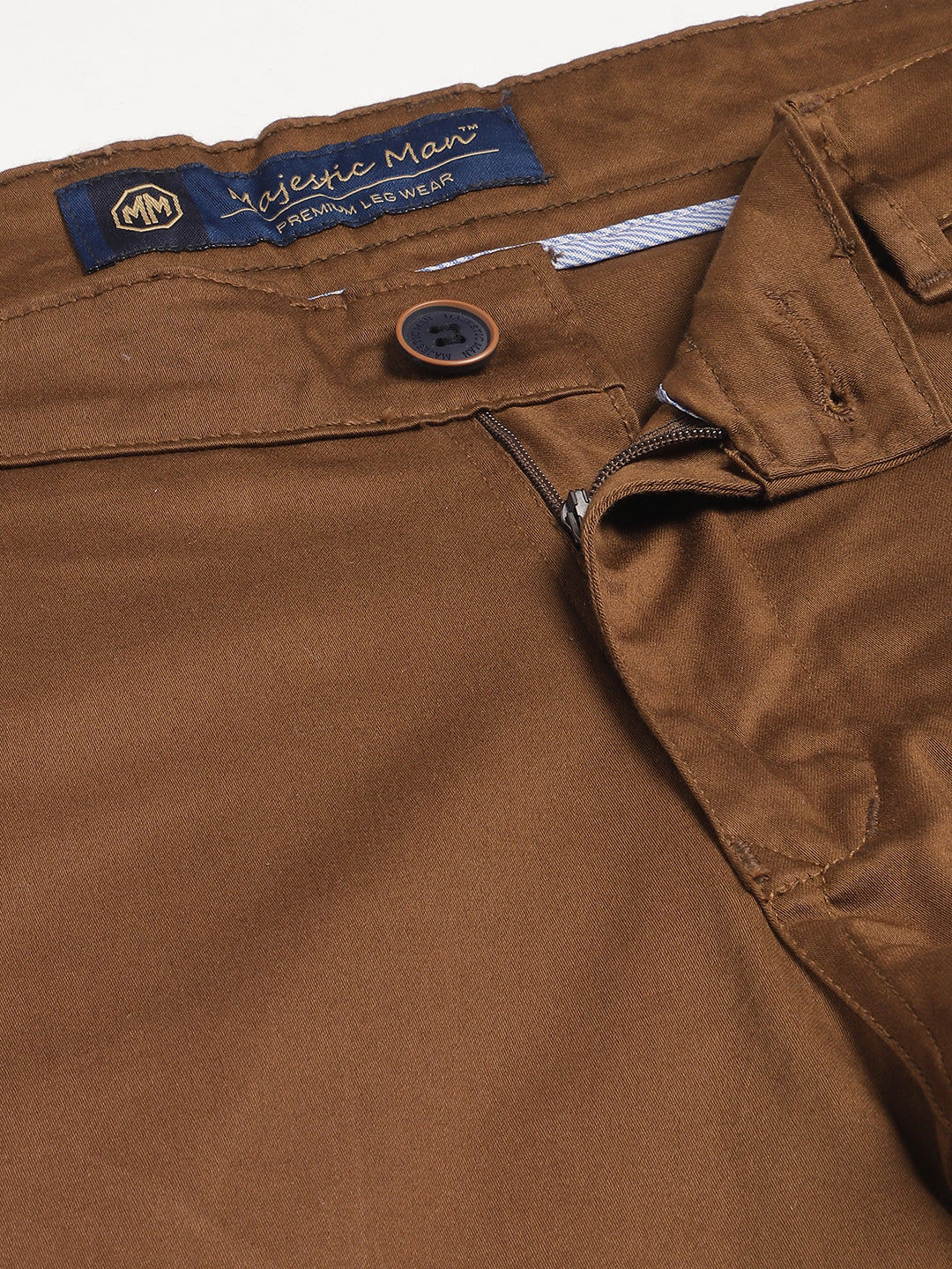 Majestic Man Regular Fit Satin Finish Cotton Casual Solid Chinos Trouser - Caramel