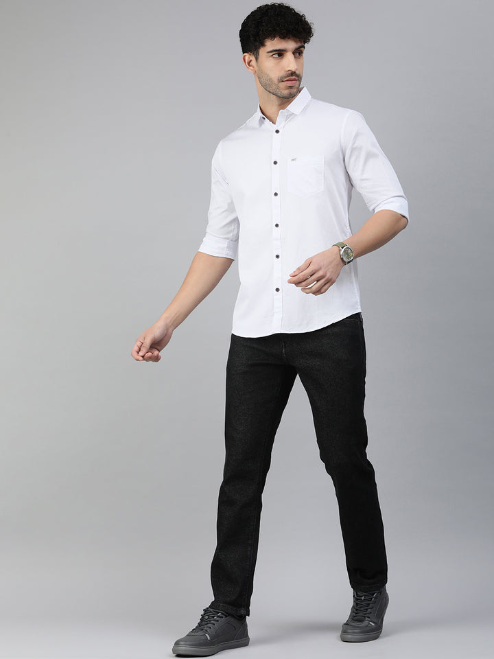 Majestic Man Comfort Slim Fit Solid Cotton Casual Shirt - White