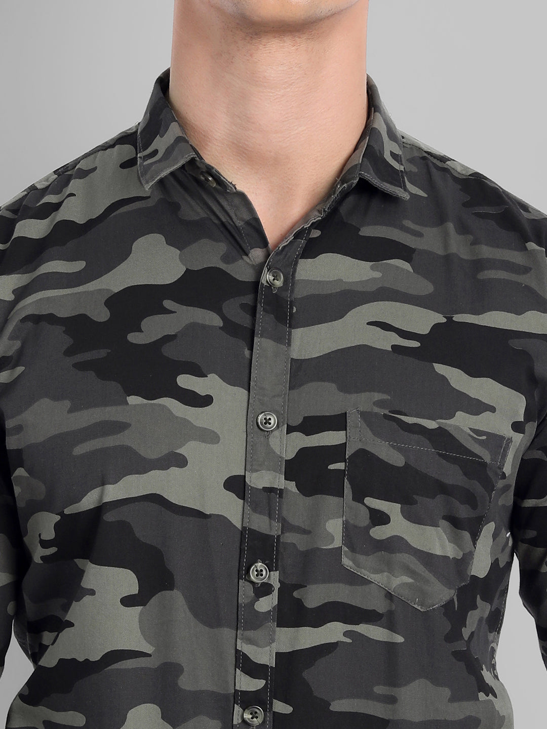 Military Print Casual Pure Cotton shirt - Grey