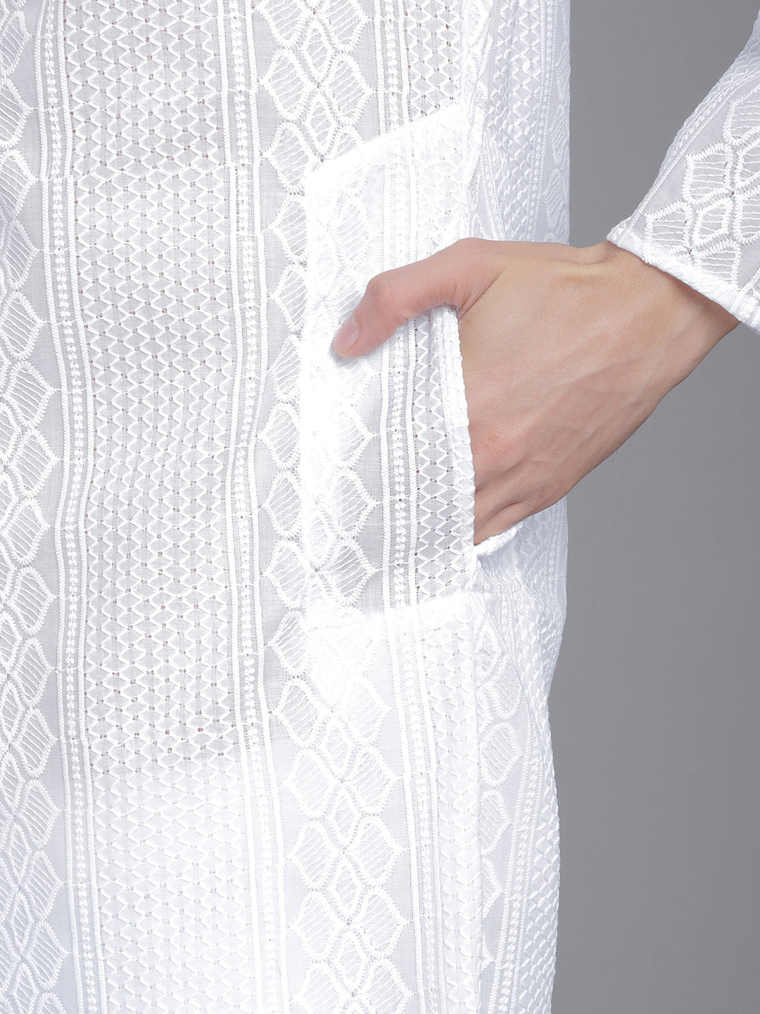 Regal Threads Double Placket Embroidered Men's Kurta - White