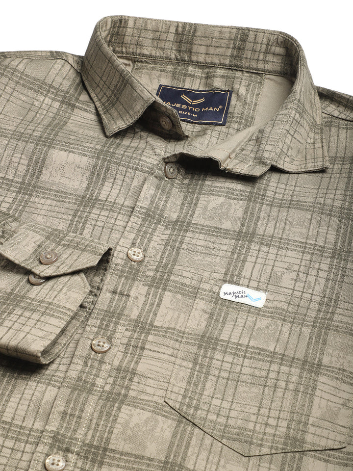 Classy Pure Cotton Checkered Shirt - Dark Oak