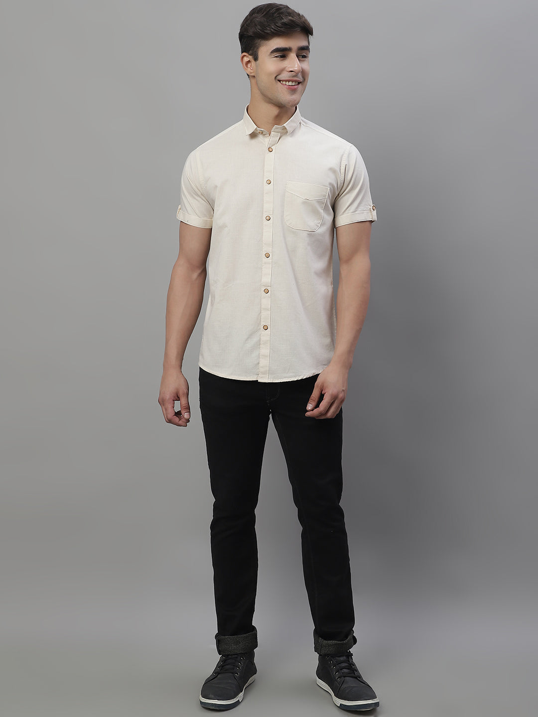 Kicky Pure Cotton Half sleeves Solid Shirt - Cream