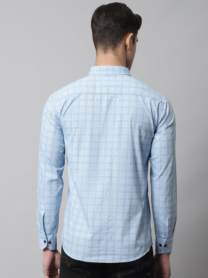Classy Pure Cotton Checkered Shirt - Light Blue
