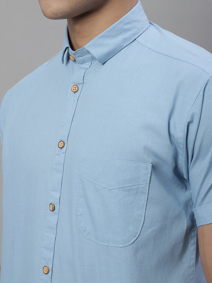 Kicky Pure Cotton Half sleeves Solid Shirt - Light Blue
