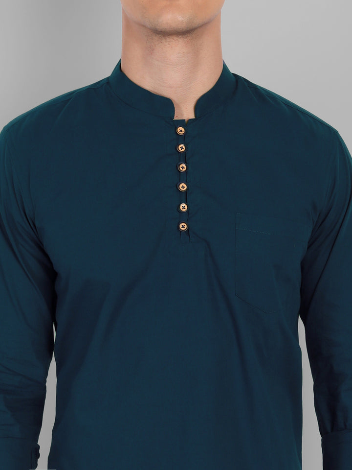 Classic Elegance Pure Cotton Solid Short Kurta - Dark Blue