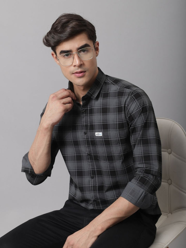 Pure Cotton Checkered Shirt - Grey