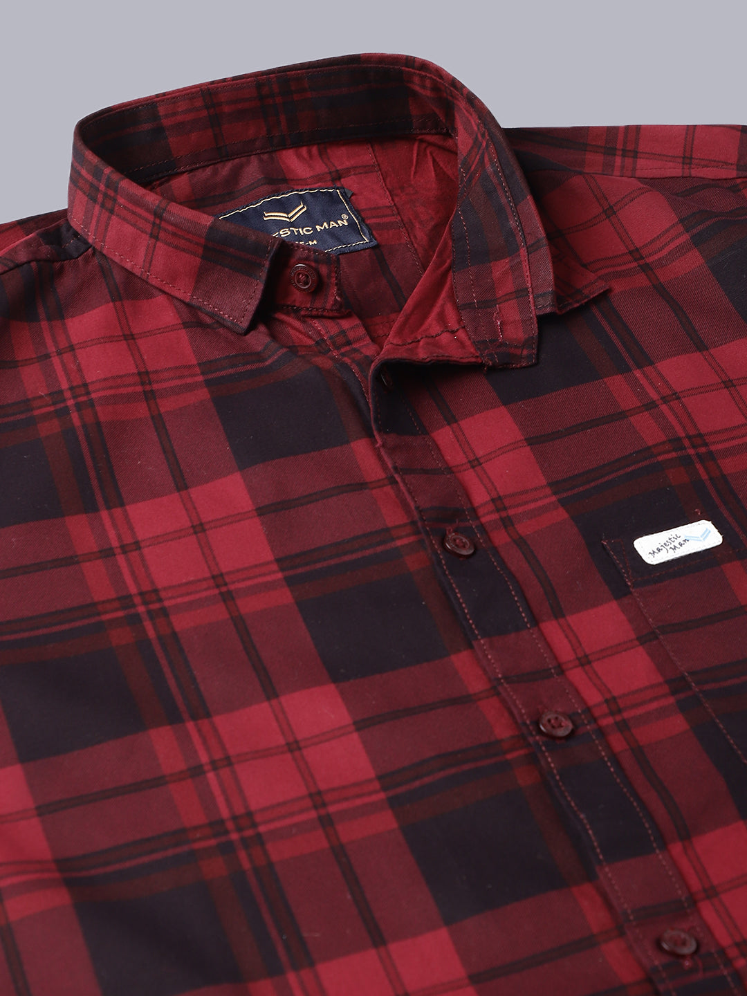 Majestic Man Cotton Casual Checkered Half Sleeve Shirt - Maroon