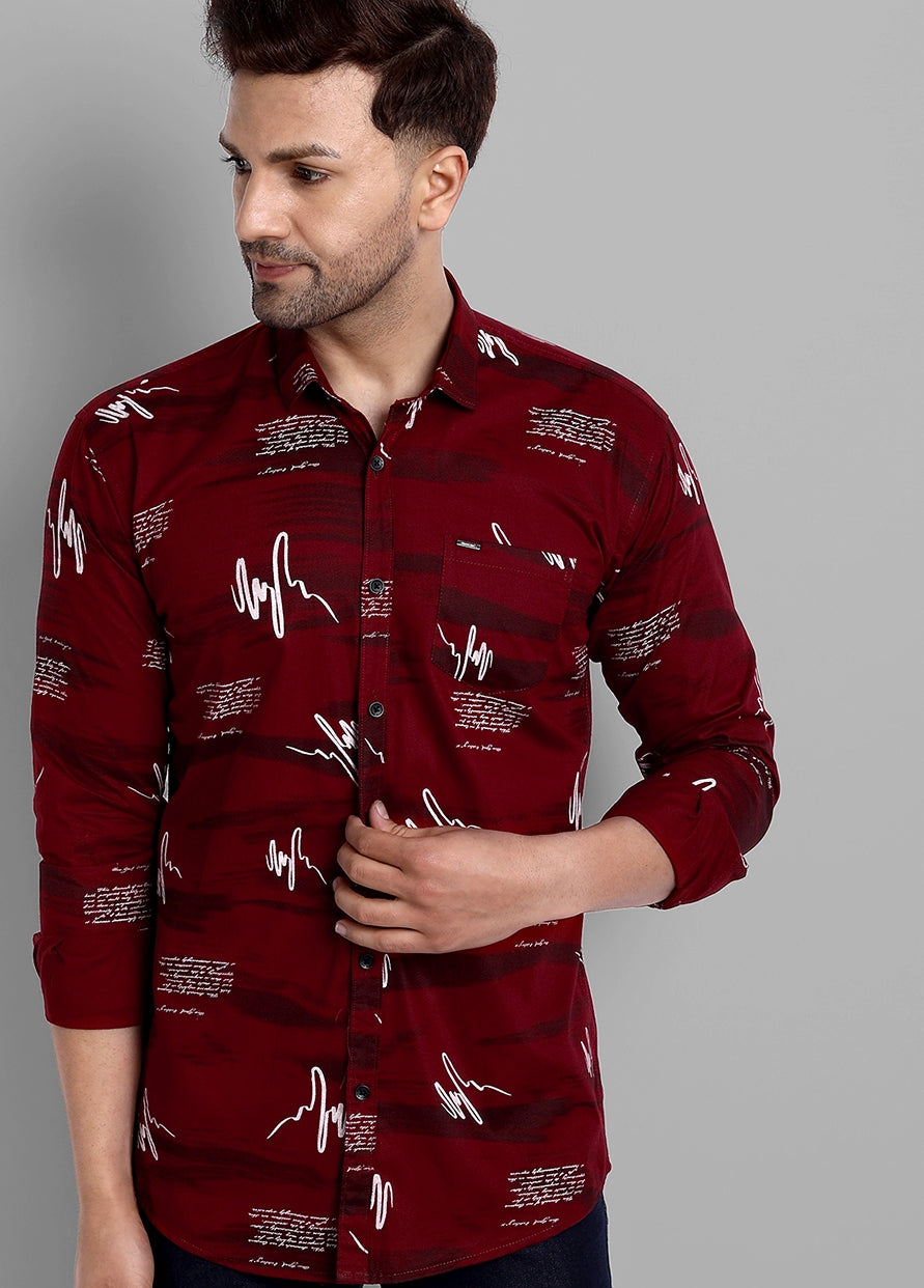 Majestic Man Pure Cotton Printed Shirt - Red