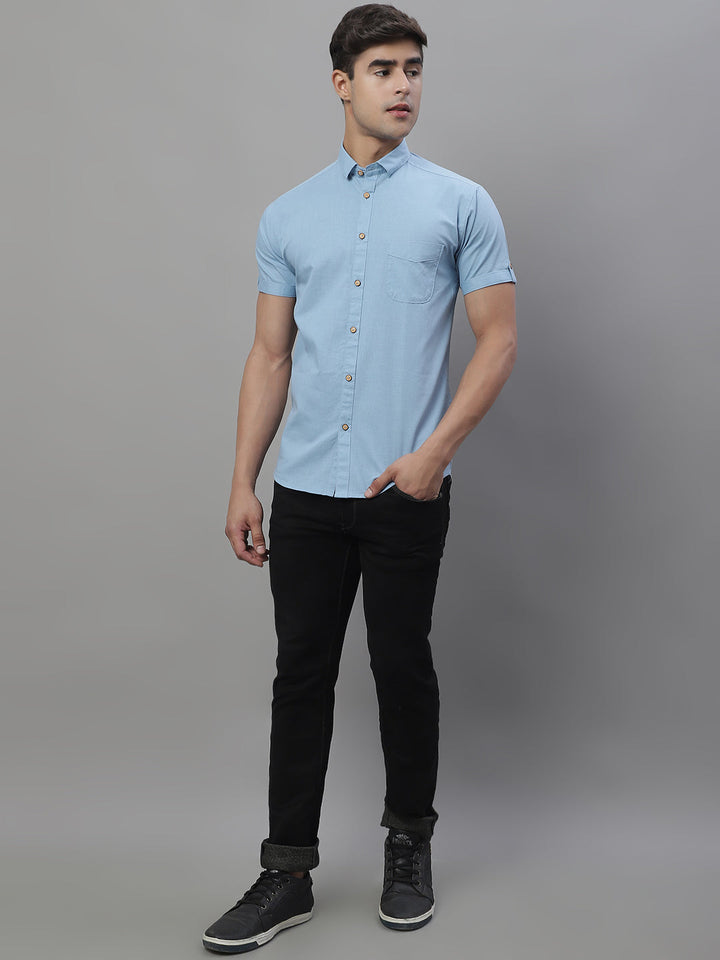 Kicky Pure Cotton Half sleeves Solid Shirt - Light Blue