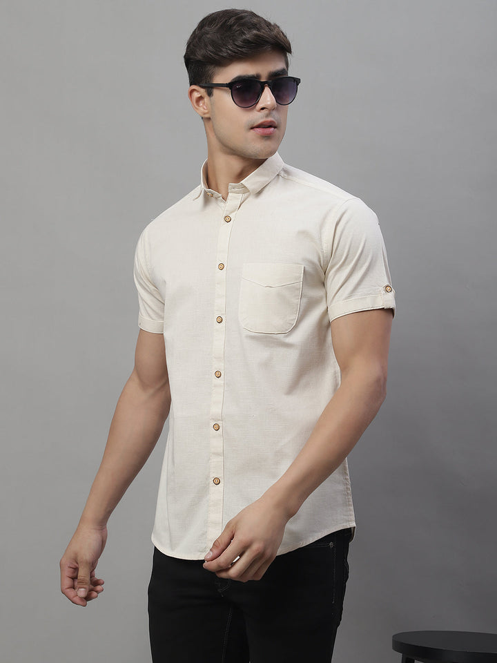 Kicky Pure Cotton Half sleeves Solid Shirt - Cream