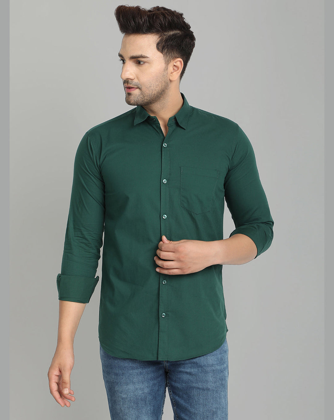 Groovy Pure Cotton Solid shirt - Dark Green