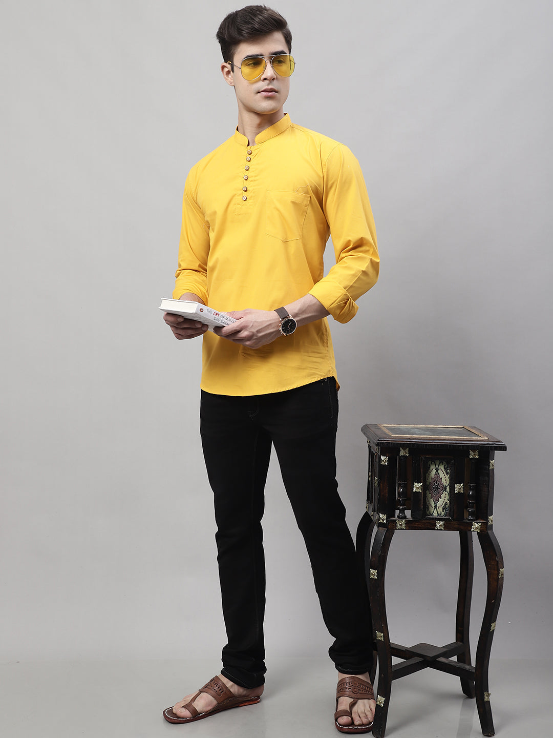 Classic Elegance pure cotton solid Short kurta - Mustard