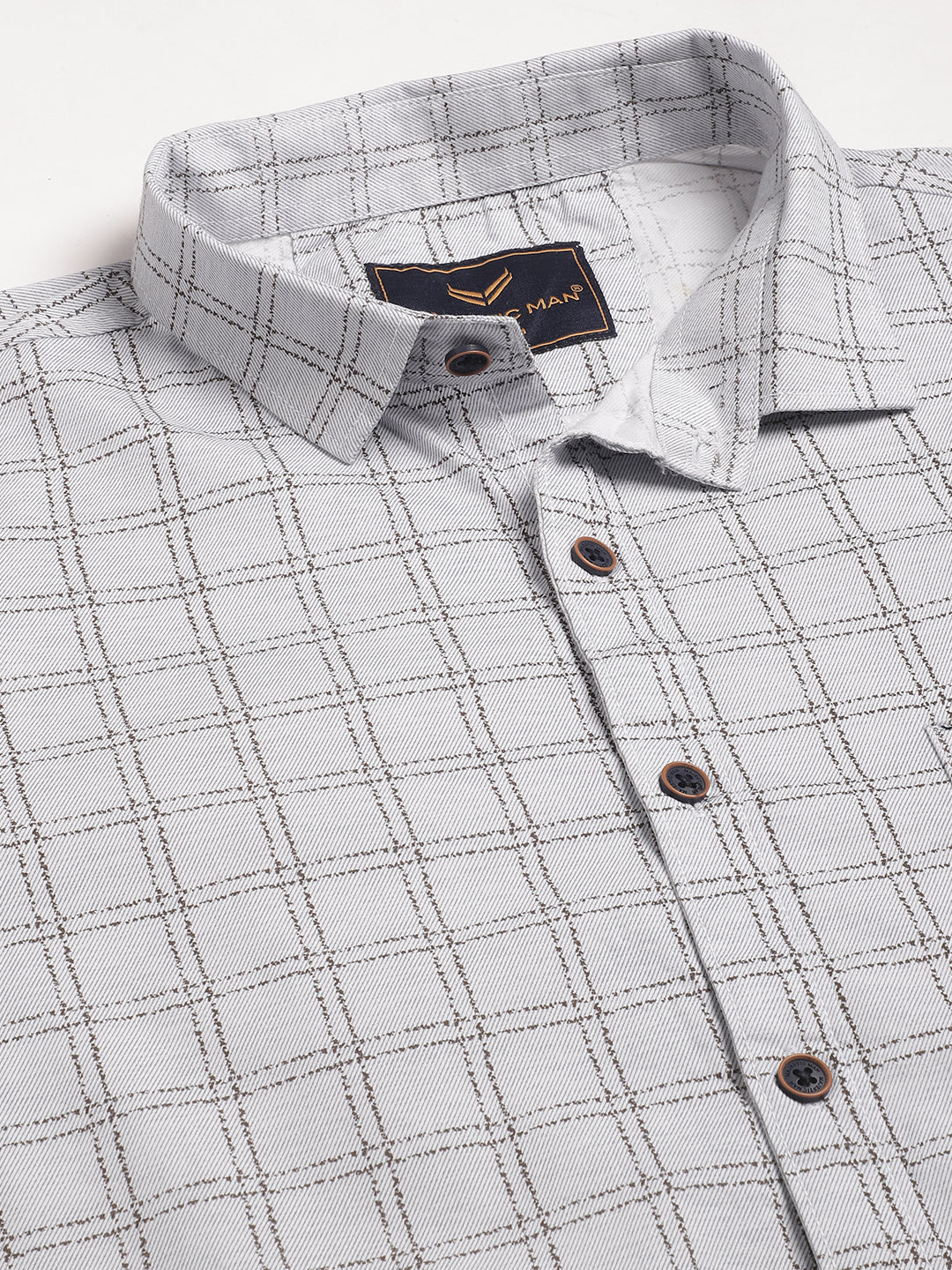 Classy Pure Cotton Checkered Shirt - Light Grey