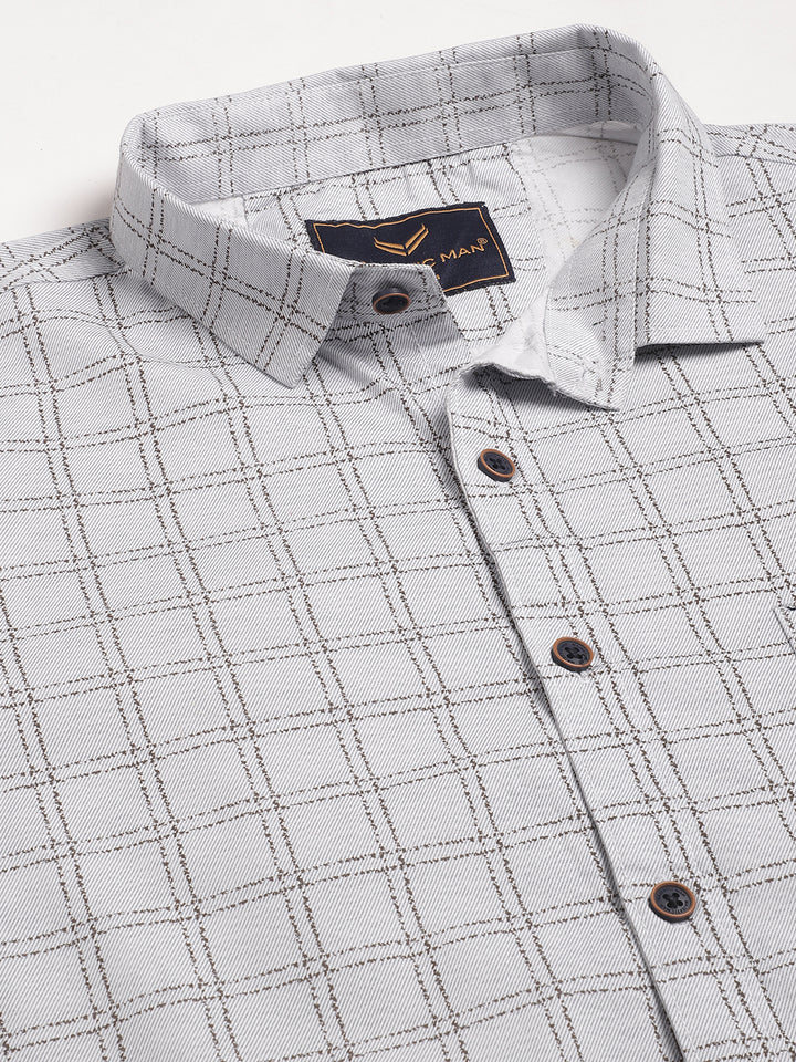 Classy Pure Cotton Checkered Shirt - Light Grey