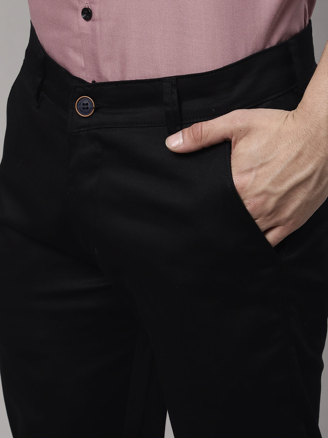 Majestic Man Regular Fit Satin Finish Cotton Casual Solid Chinos Trouser - Black