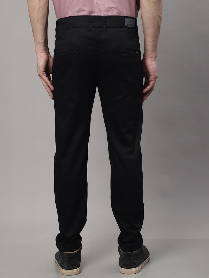 Majestic Man Regular Fit Satin Finish Cotton Casual Solid Chinos Trouser - Black