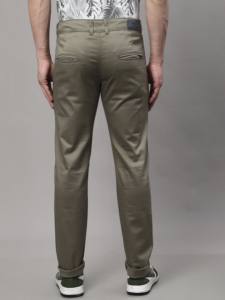 Majestic Man Regular Fit Satin Finish Cotton Casual Solid Chinos Trouser - Olive