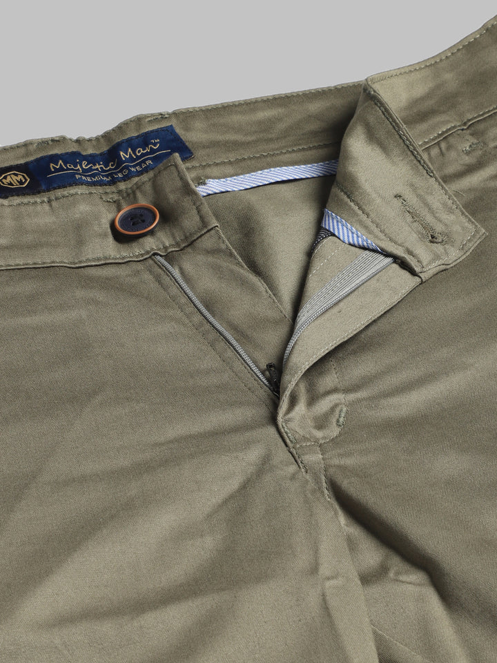 Majestic Man Regular Fit Satin Finish Cotton Casual Solid Chinos Trouser - Olive