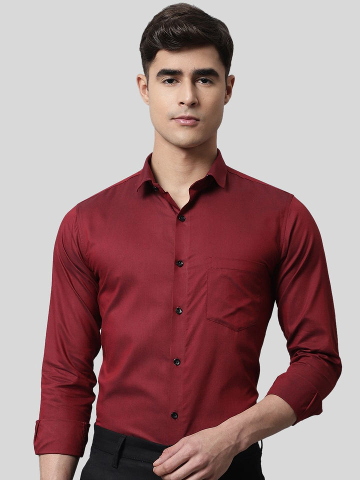 Tailored fit & Comfortable Solid Cotton Shirt - Maroon