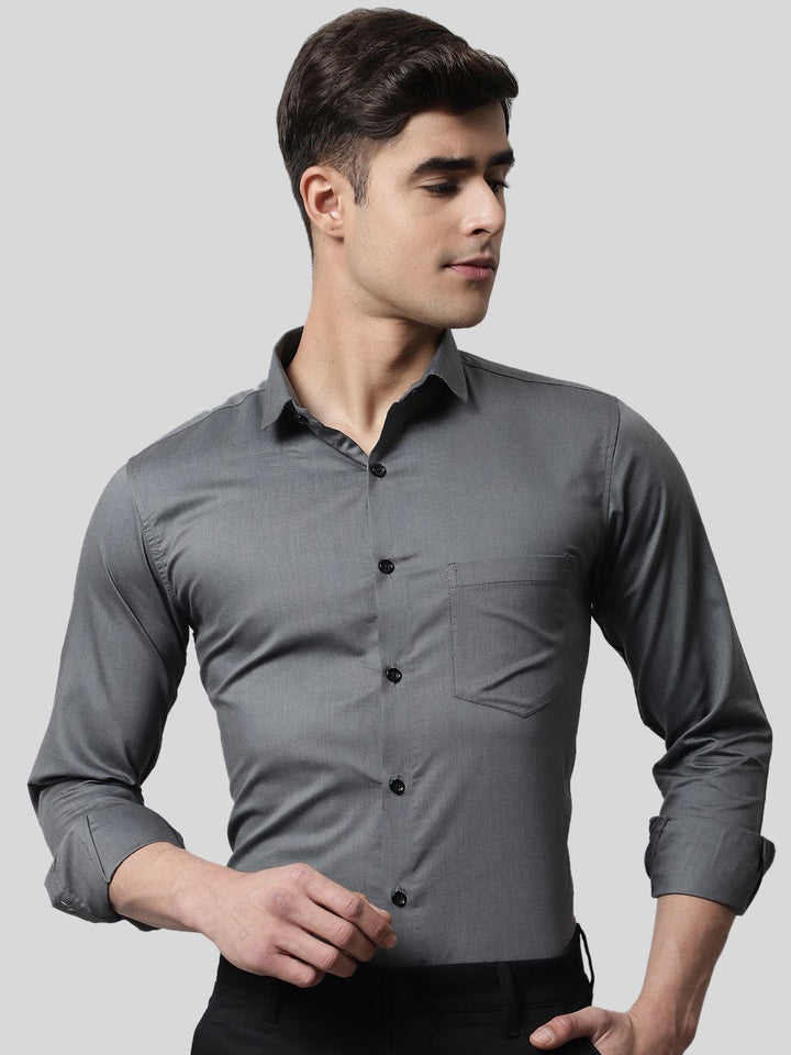 Tailored fit & Comfortable Solid Cotton Shirt - Dark Grey